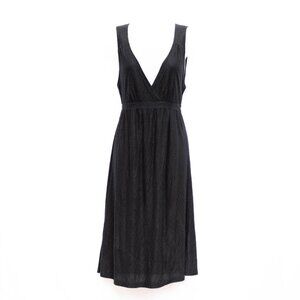 VTG Y2K Etam Dress Women’s 6 Black Faux Wrap Babydoll Midi Tie Back Stretch FR40